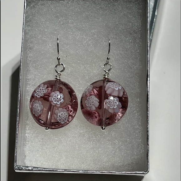 Authentic Amethyst (purple) Murano Earrings - Picture 2 of 4